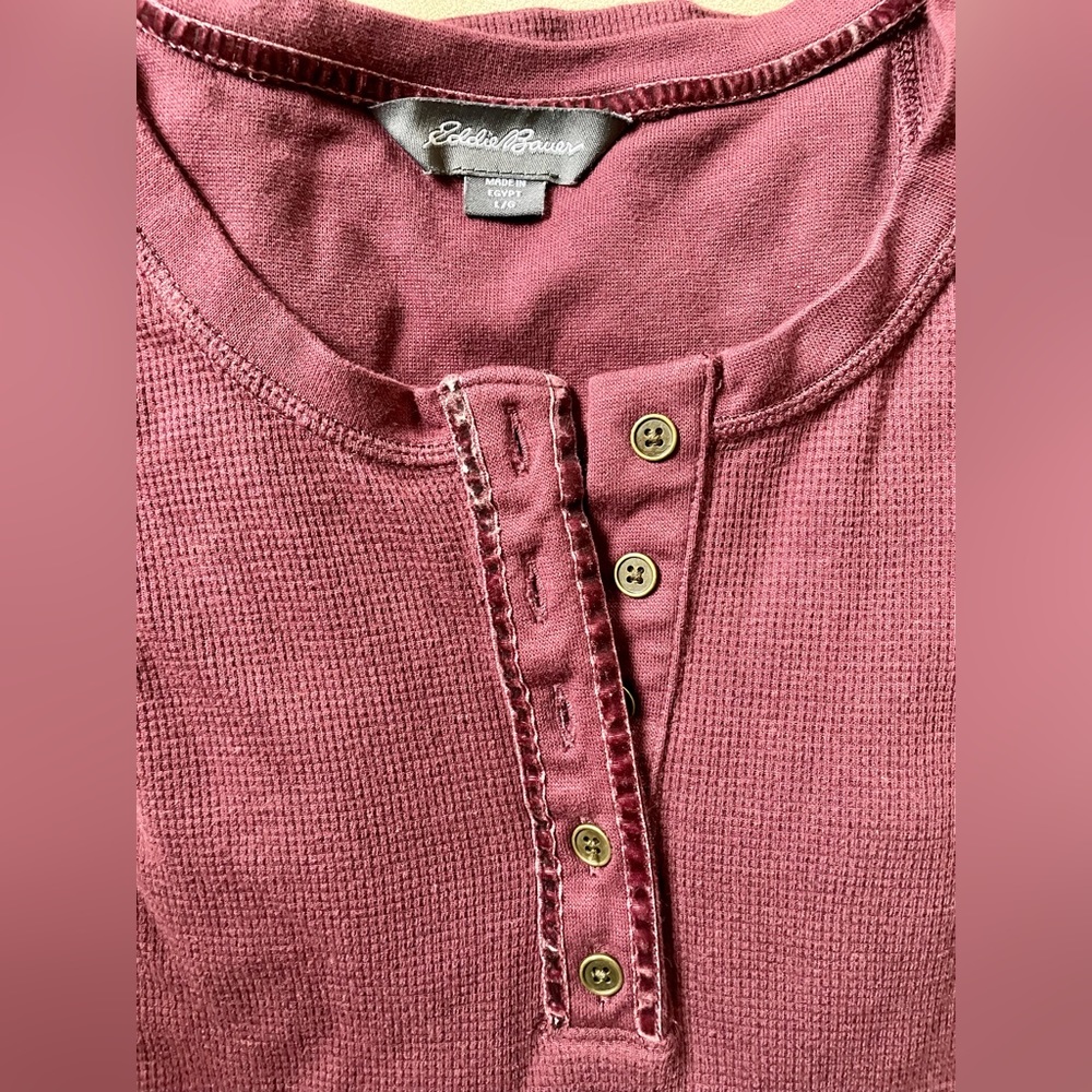 Eddie Bauer waffle Henley with velvet ribbon details